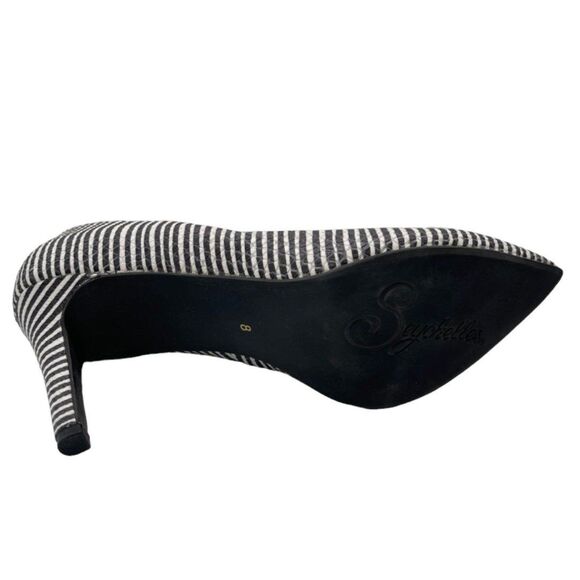 Seychelles Black & White Stripe Heels Rubber Sole Pointed Toe - Picture 7 of 9